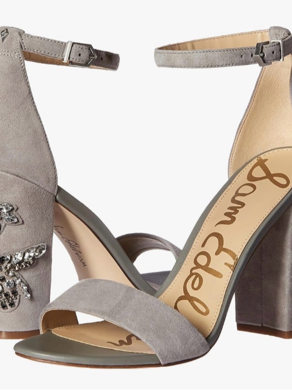 Sam Edelman Light Gray Suede Block Heel Sandals with Ankle Strap